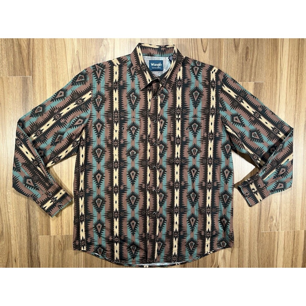 Wrangler Western Pearl Snap Shirt Mens XL Aztec Southwestern Striped